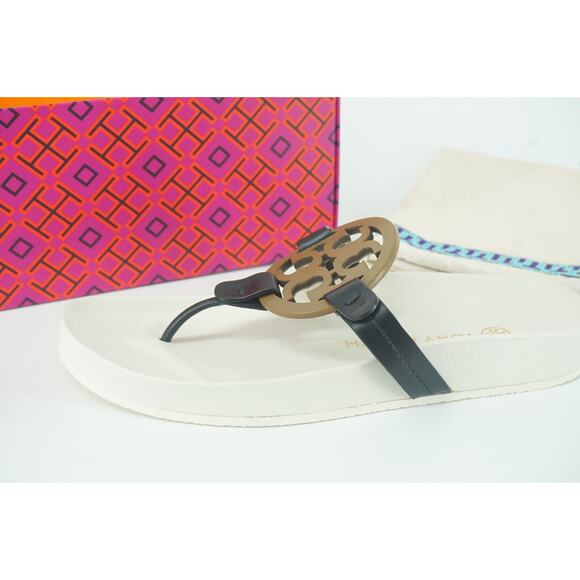Tory Burch Miller Cloud Leather Thong Sandal SZ 5.5 Logo $298 New White - Picture 1 of 10